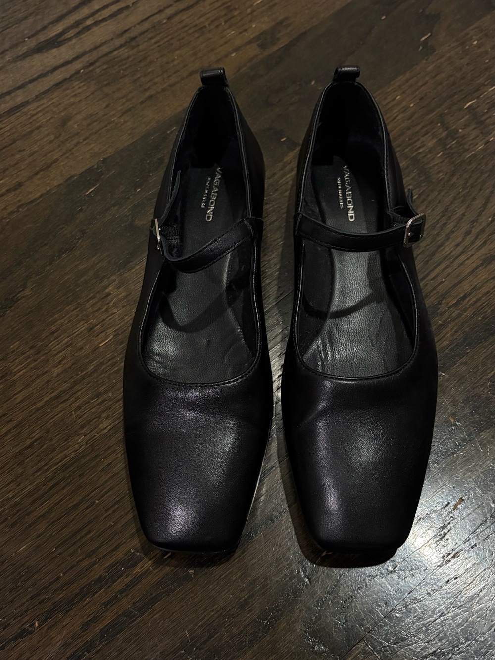Vagabond Black Leather Mary Jane Flats with Buckle